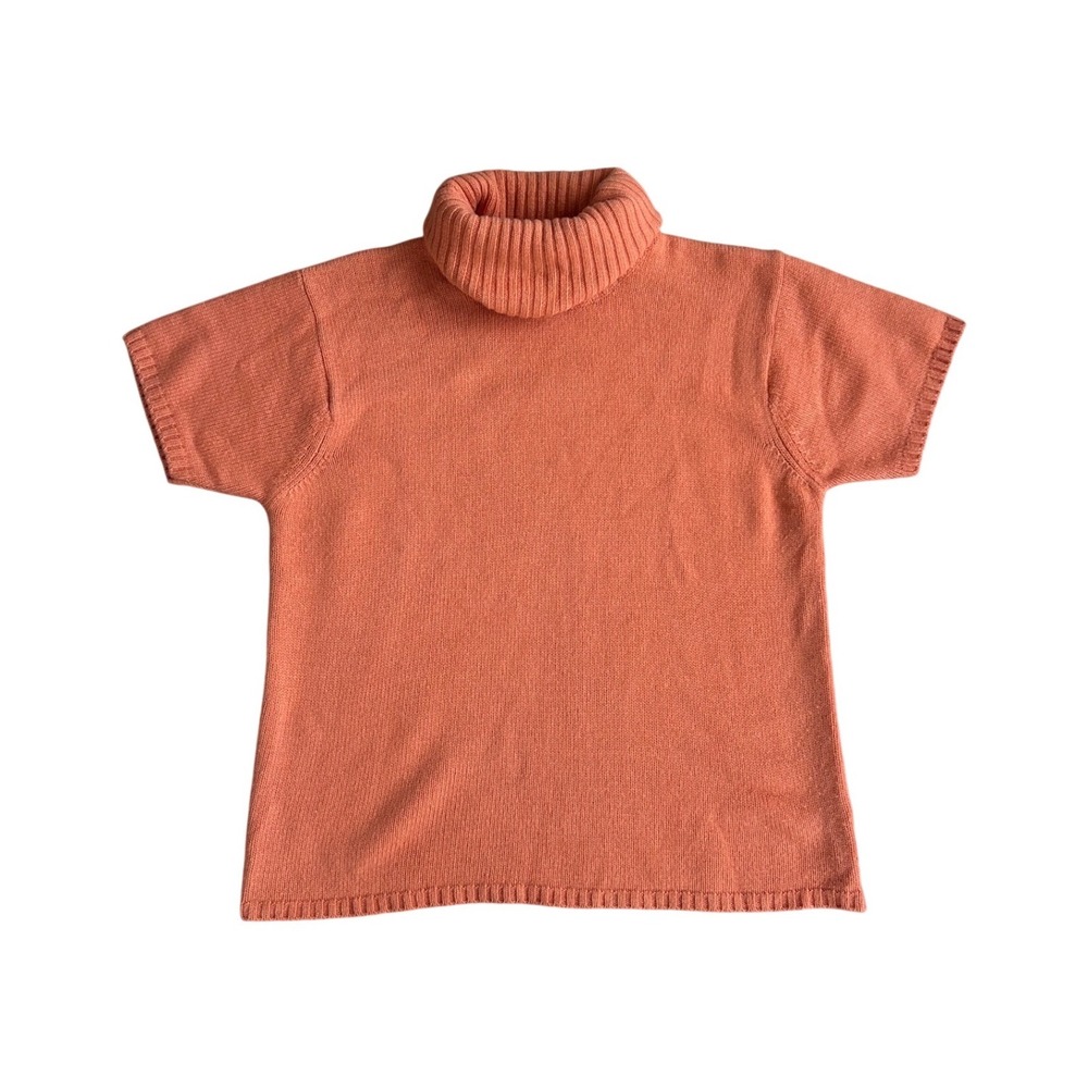 Vtg Orange‎ Cashmere Wool Short Sleeve Turtleneck Sweater L